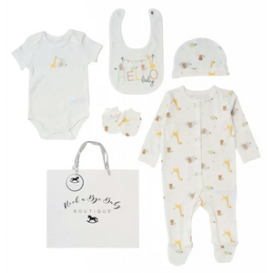 Unisex ’Hello Baby Safari’ 5 Piece Layette Set