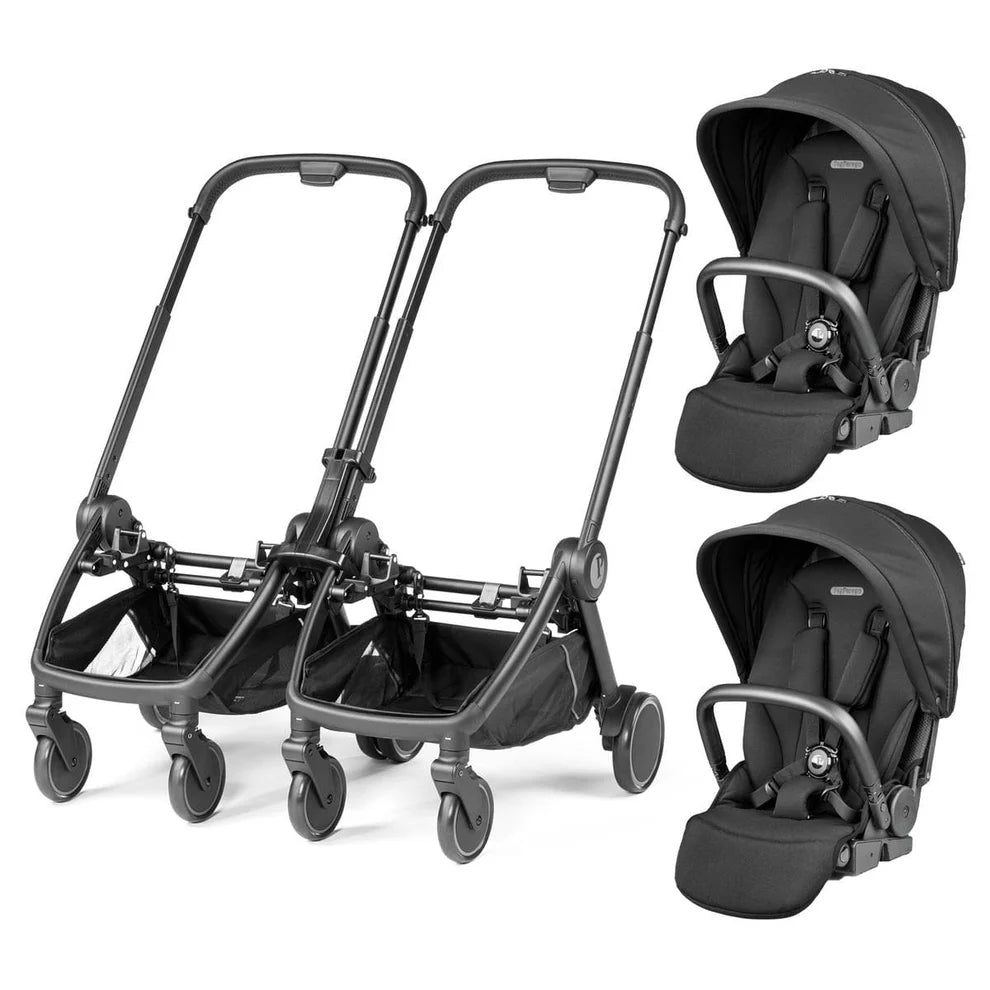 Peg Perego City Loop Twin Bundle 3 in 1 Travel System & Lounge i-Sized Infant Carrier - True Black