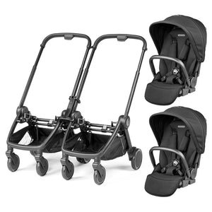 Peg perego city loop twin bundle black double stroller with attached i-sized infant car seats and metal frames