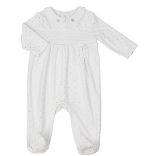 Velour Baby Grow White with Stars  Watch Me Grow 0-3m  