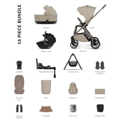 Venicci Tila 4 in 1 Plus Travel System Pram with i-Size Car Seat, 360° ISOFIX Base & Home Stand – Latte