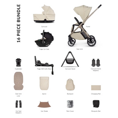 Venicci Tila 4 in 1 Plus Travel System Pram with i-Size Car Seat, 360° ISOFIX Base & Home Stand – Sabbia