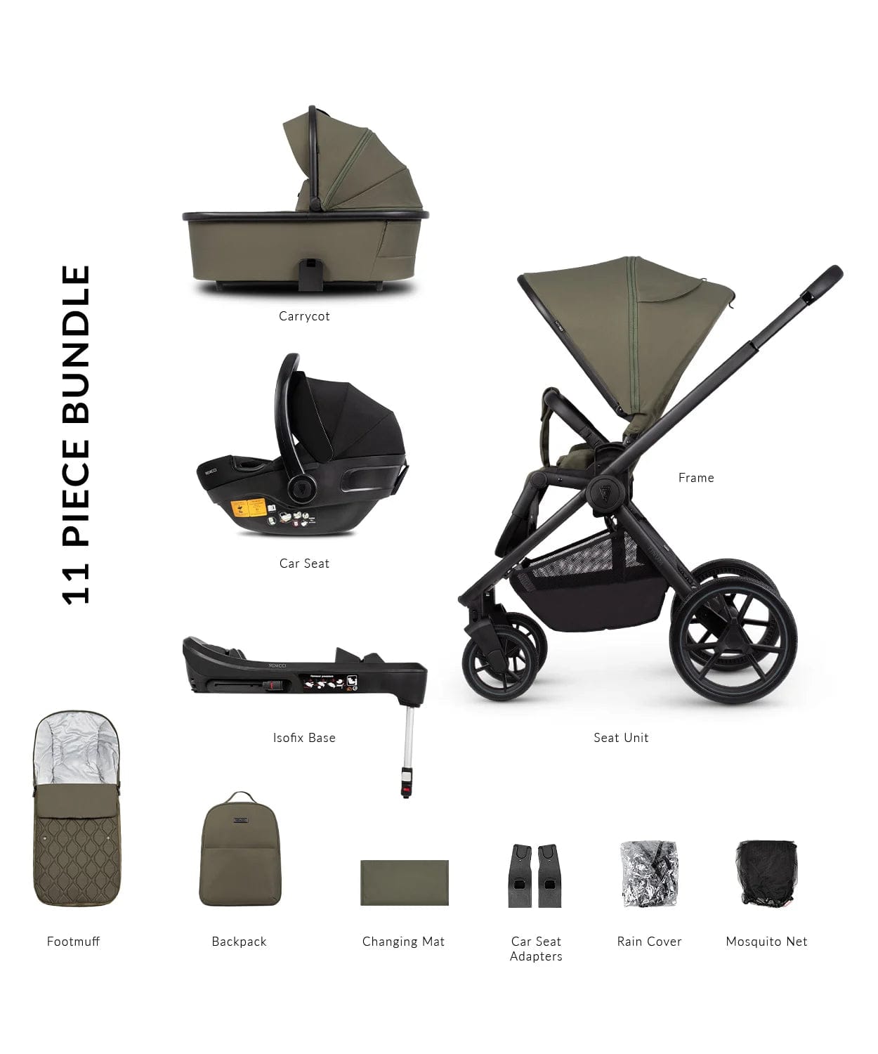 Venicci Tinum Edge 3 in 1 Travel System Plus Isofix Base - Moss  Venicci   