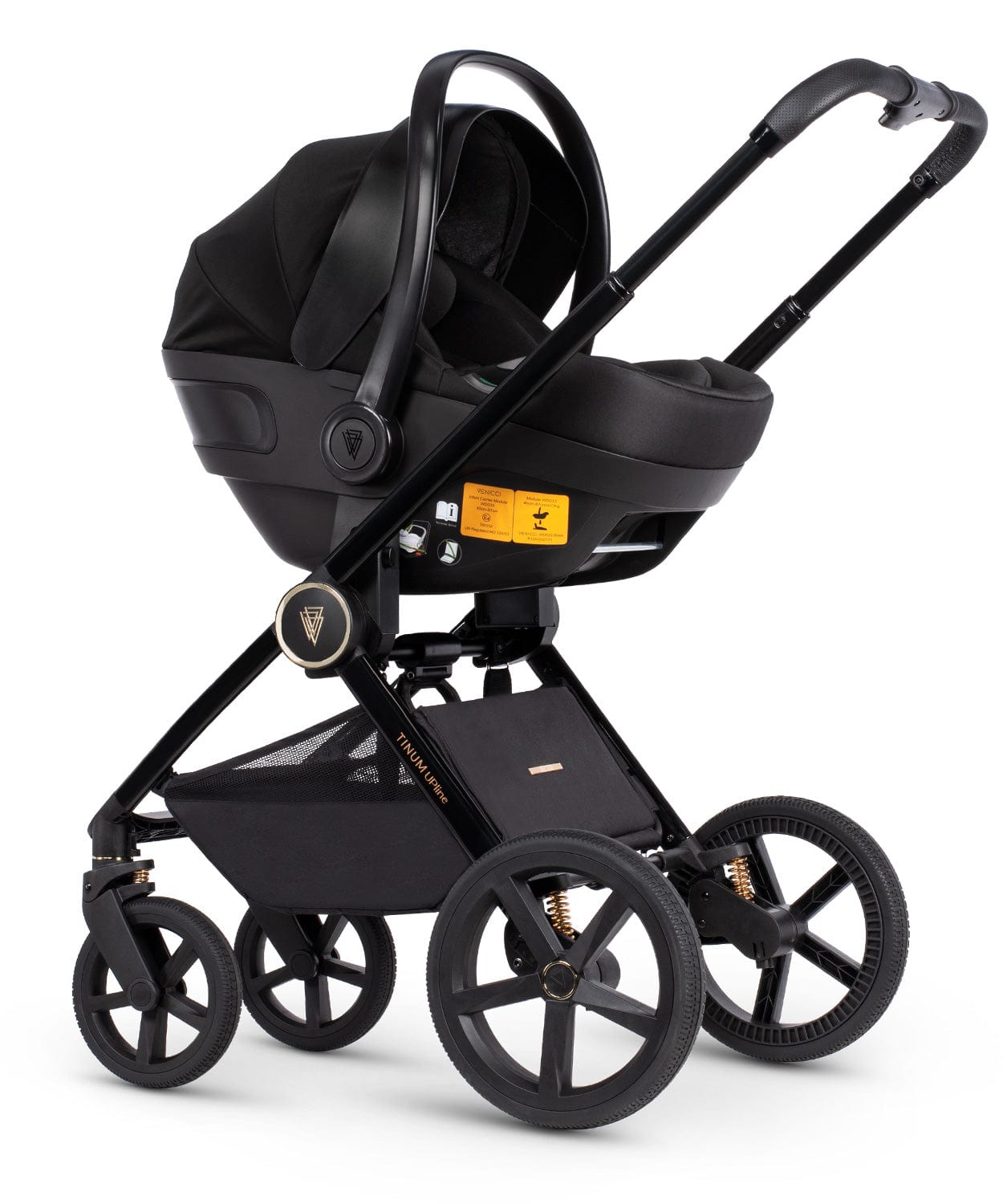 Venicci Tinum Upline All Black Pram 3 in 1 Bundle + Isofix Base  Venicci   