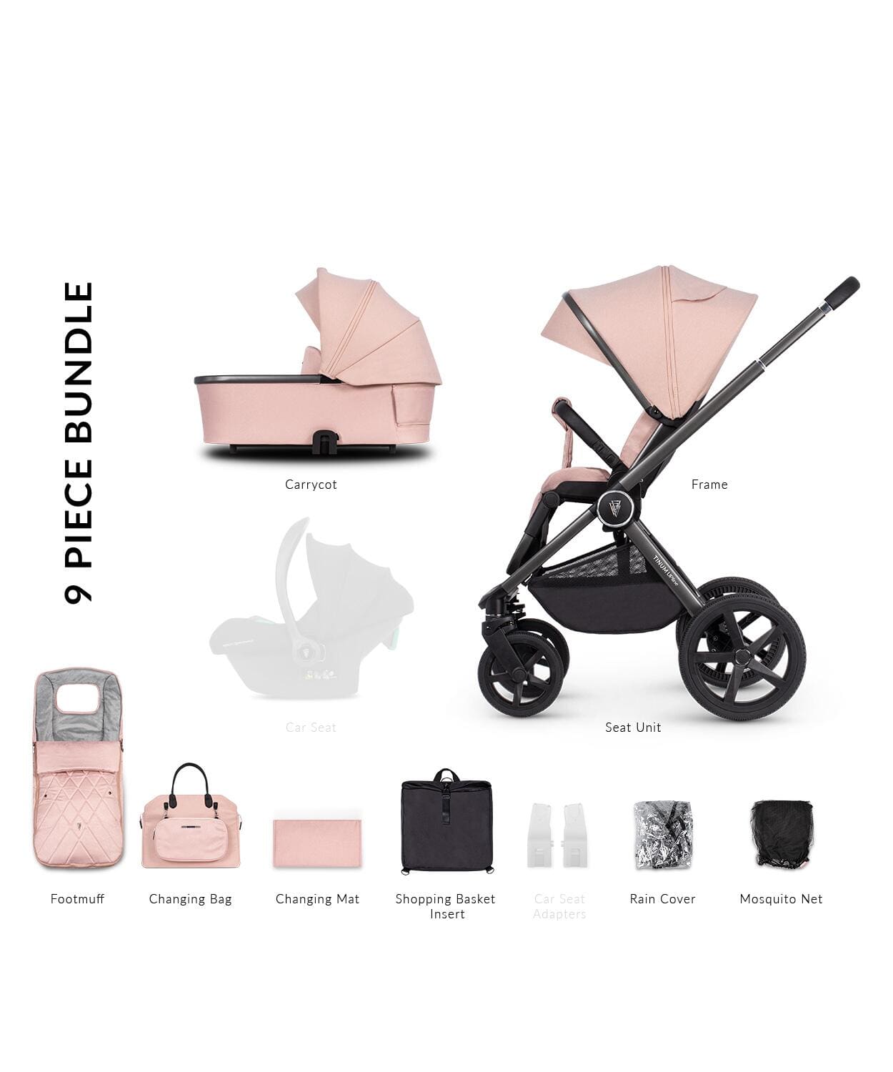 Venicci Tinum Upline Misty Rose Pram 2 in 1 Bundle  Venicci   