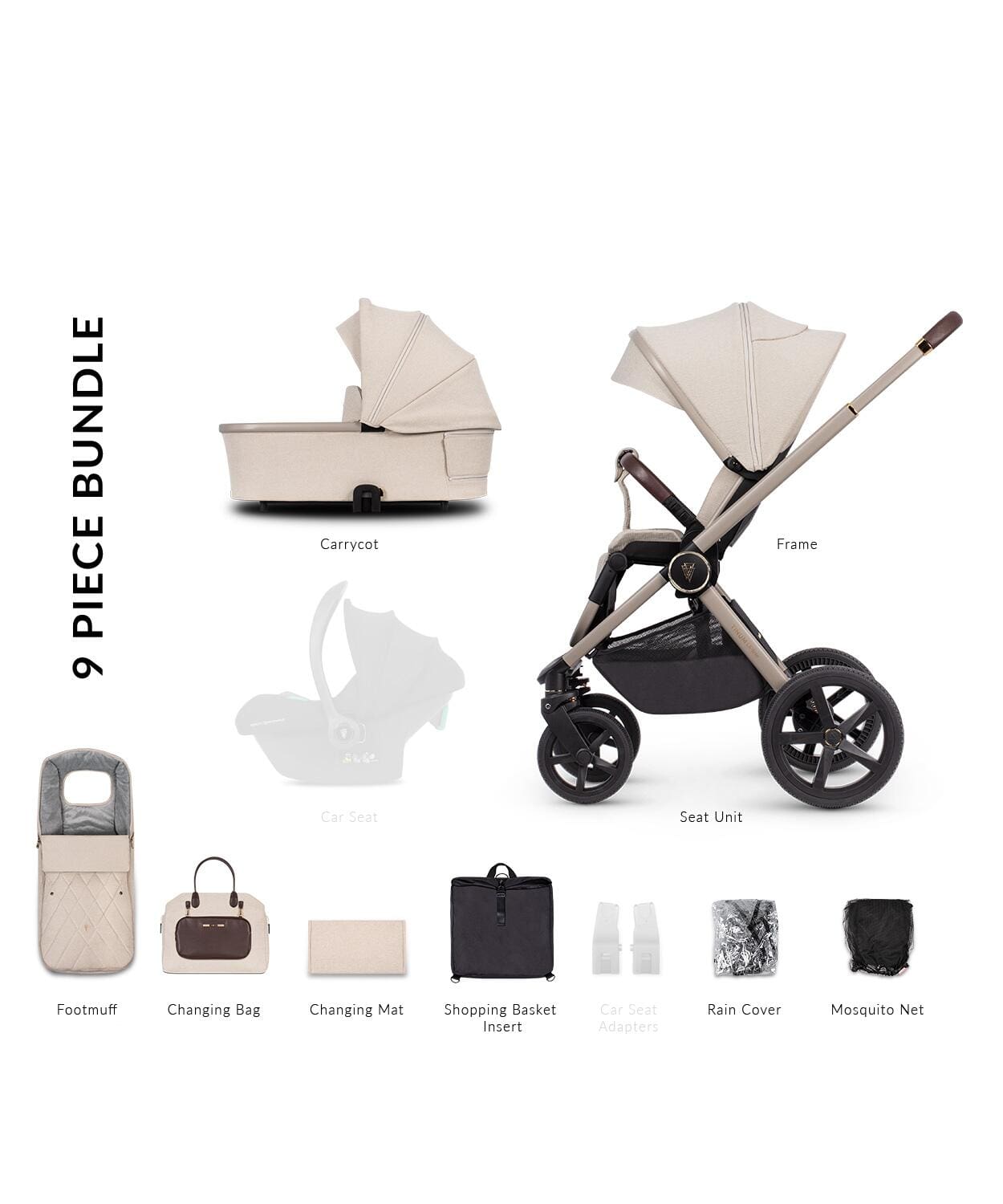 Venicci Tinum Upline Stone Beige Pram 2 in 1 Bundle  Venicci   