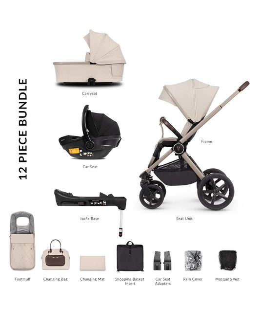 Venicci Tinum Upline Stone Beige Pram 3 in 1 Bundle + Isofix Base  Venicci   