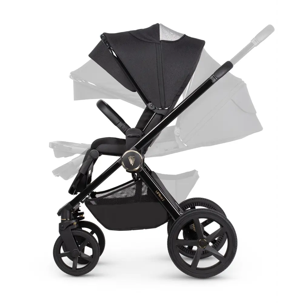 Venicci Upline 2 All Black Pram 3 in 1 + 360 Tiago Beige Isofix Bundle Venicci