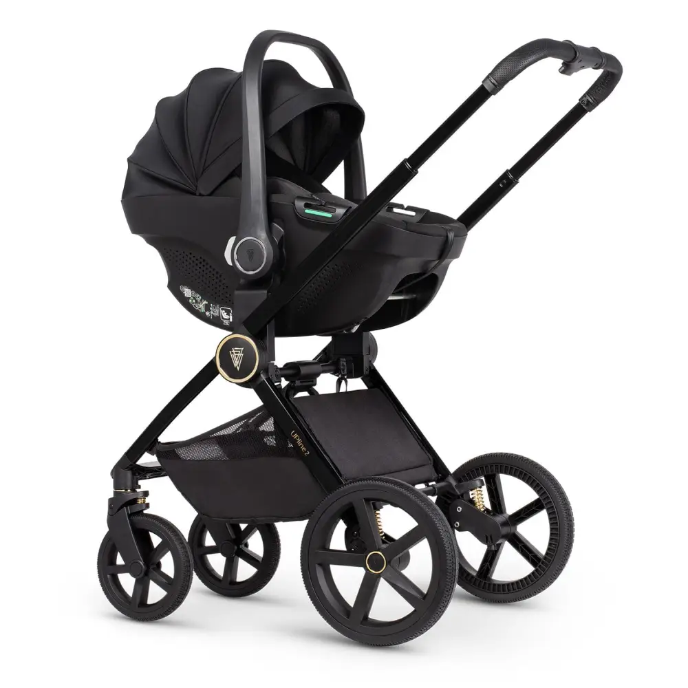 Venicci Upline 2 All Black Pram 3 in 1 + 360 Tiago Beige Isofix Bundle Venicci