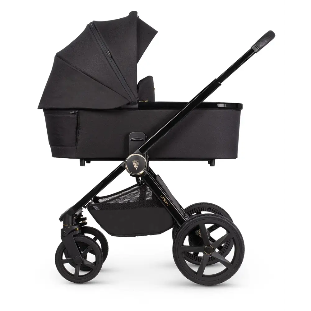 Venicci Upline 2 All Black Pram 3 in 1 + Tiago Black Car Seat Venicci