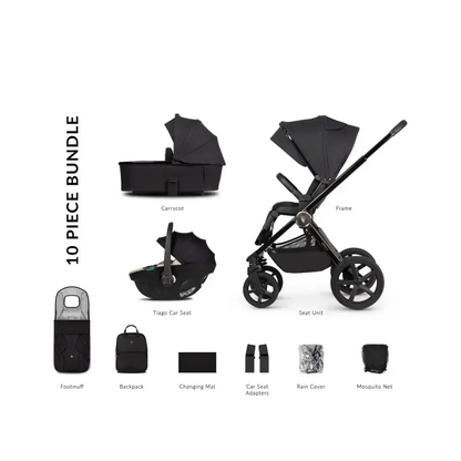 Venicci Upline 2 All Black Pram 3 in 1 + Tiago Beige Car Seat Venicci