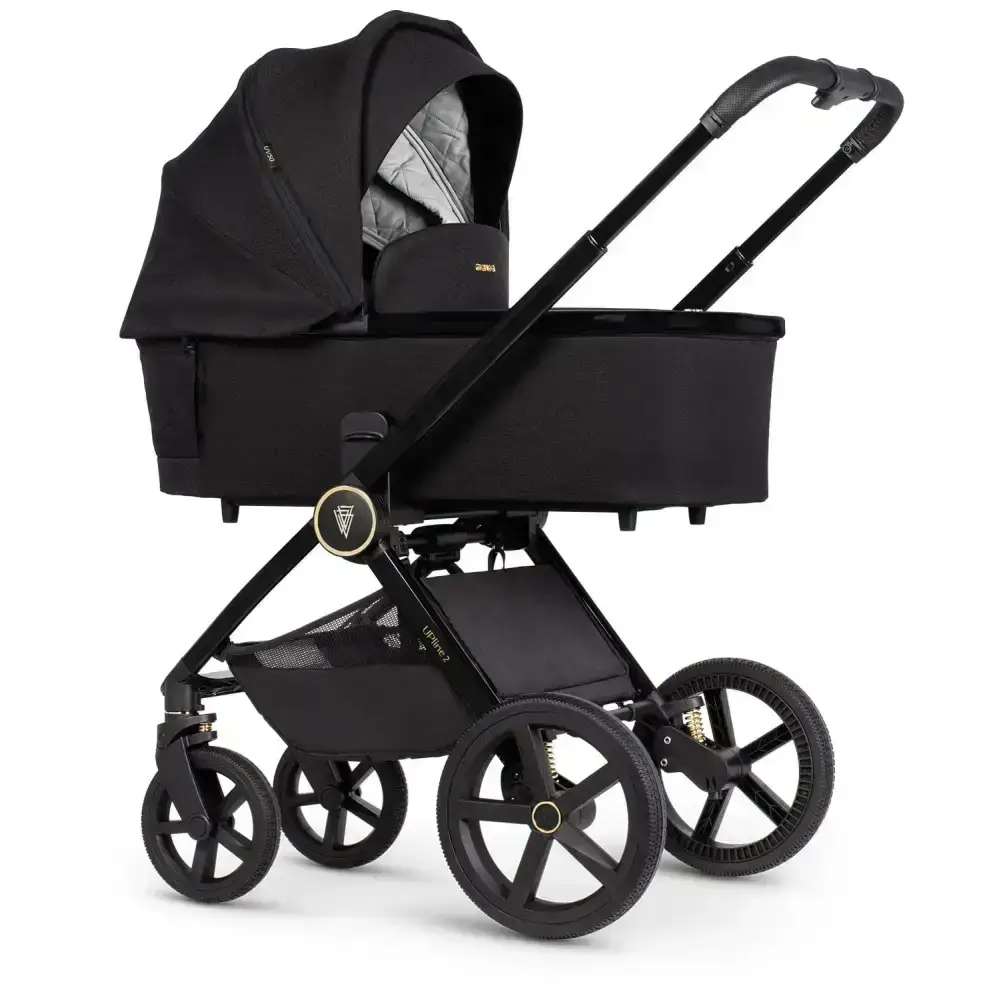 Venicci Upline 2 All Black Pram 3 in 1 + Tiago Beige Car Seat Venicci