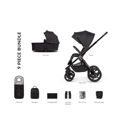 Venicci Upline 2 All Black Pram 3 in 1 + Tiago Black Car Seat Venicci