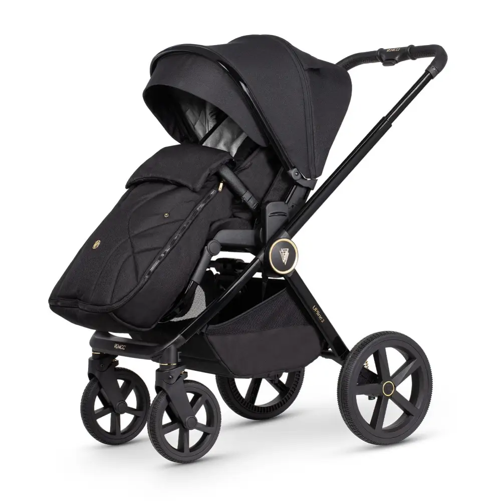 Venicci Upline 2 All Black Pram 3 in 1 + Tiago Beige Car Seat Venicci