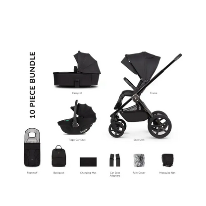 Venicci Upline 2 All Black Pram 3 in 1 + Tiago Black Car Seat Venicci