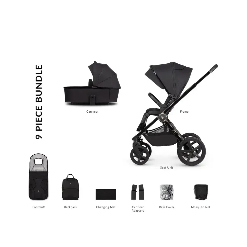 Venicci Upline 2 All Black Pram 2 in 1 Bundle Venicci