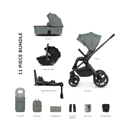 Venicci Upline 2 Aloe Pram 3 in 1 + 360 Tiago Beige Isofix Bundle Venicci