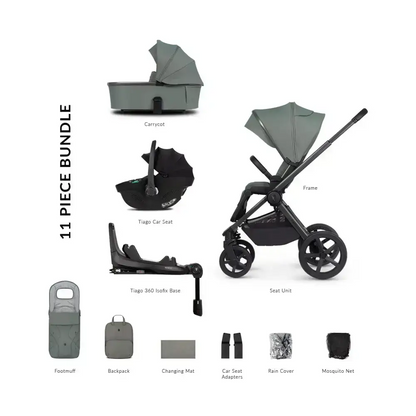 Venicci Upline 2 Aloe Pram 3 in 1 + 360 Tiago Black Isofix Bundle Venicci