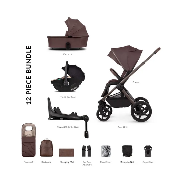 Venicci Upline 2 Burgundy Special Edition Pram 3 in 1 + 360 Tiago Beige Isofix Bundle General Venicci