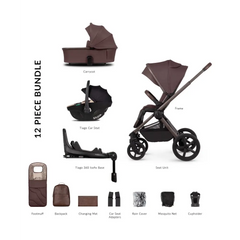Venicci Upline 2 Burgundy Special Edition Pram 3 in 1 + 360 Tiago Beige Isofix Bundle