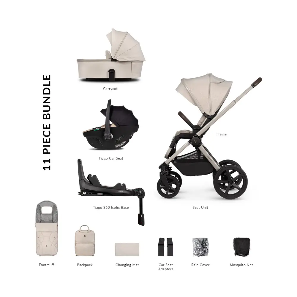 Venicci Upline 2 Stone Beige Pram 3 in 1 + 360 Tiago Beige Isofix Bundle Venicci