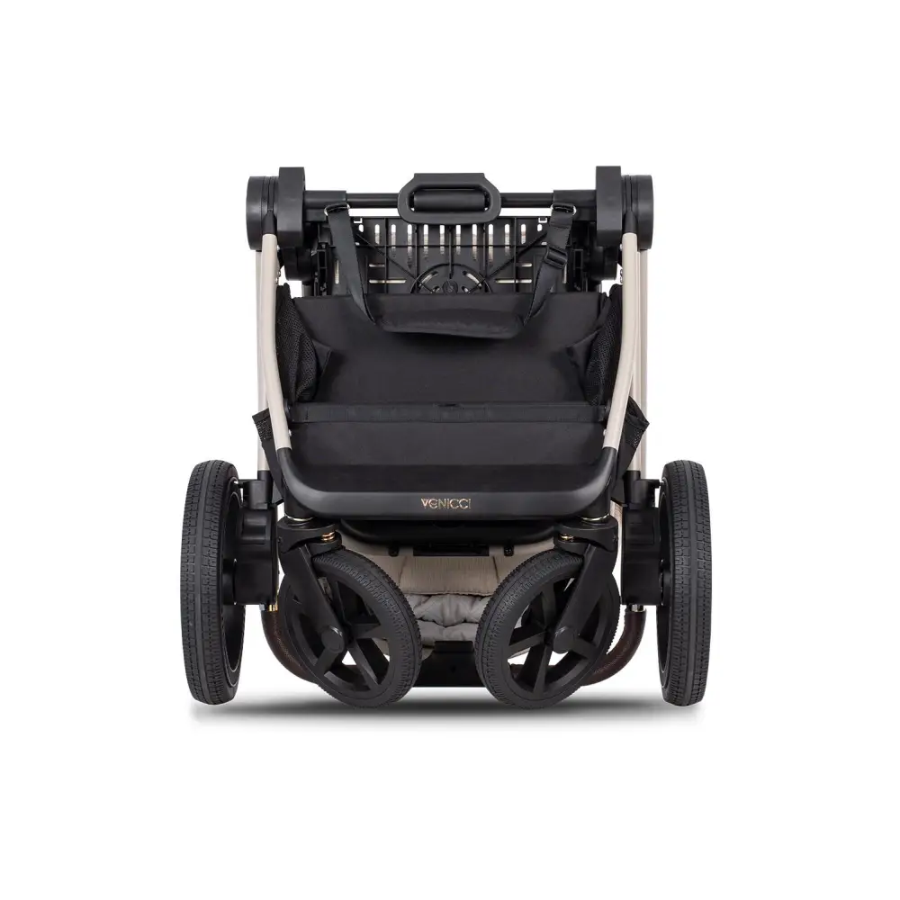Venicci Upline 2 Stone Beige Pram 3 in 1 Bundle + Tiago Black Car Seat Venicci
