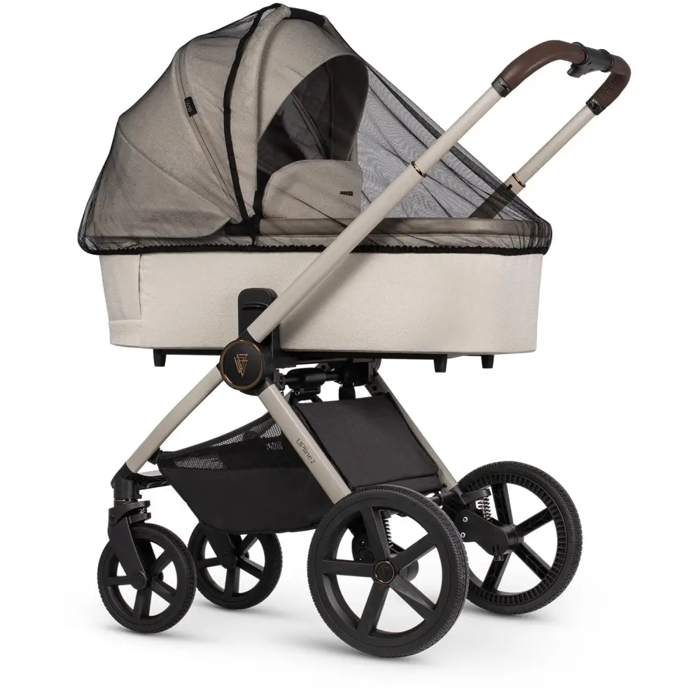Venicci Upline 2 Stone Beige Pram 3 in 1 Bundle + Tiago Black Car Seat Venicci