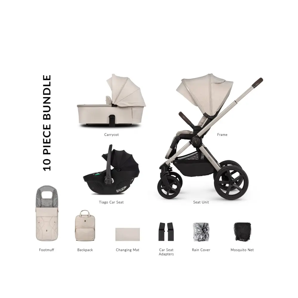 Venicci Upline 2 Stone Beige Pram 3 in 1 Bundle + Tiago Black Car Seat Venicci