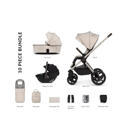 Venicci Upline 2 Stone Beige Pram 3 in 1 Bundle + Tiago Black Car Seat Venicci