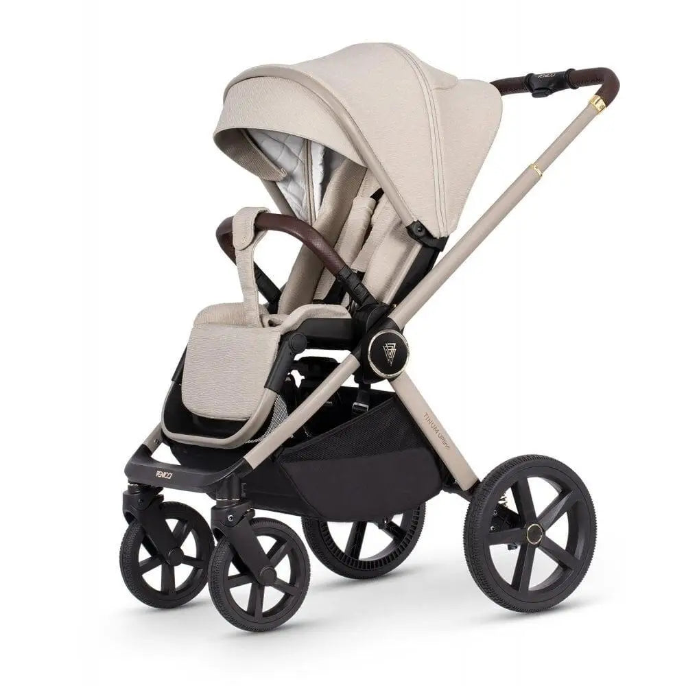 Venicci Upline 2 Stone Beige Pram 3 in 1 Bundle + Tiago Black Car Seat Venicci