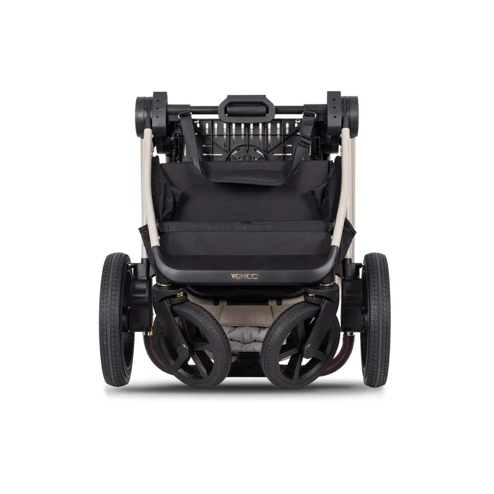 Venicci Venicci Upline 2 Stone Beige Pram 3 in 1 Bundle + Tiago Black Car Seat