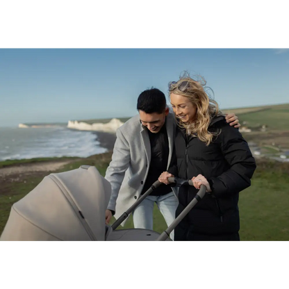 Venicci Upline 2 Stone Beige Pram 3 in 1 Bundle + Tiago Black Car Seat Venicci