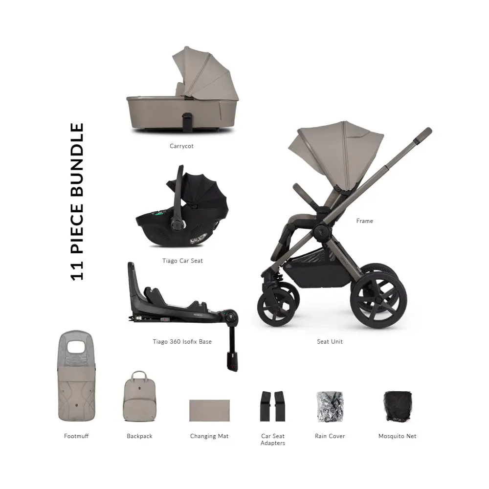 Venicci Upline 2 Taupe Pram 3 in 1 + 360 Tiago Black Isofix Bundle Venicci