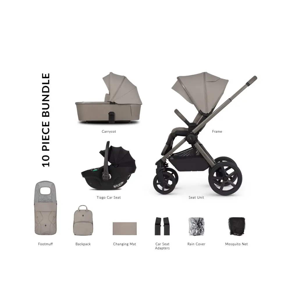 Venicci Upline 2 Taupe Pram 3 in 1 + Tiago Black Car Seat Venicci