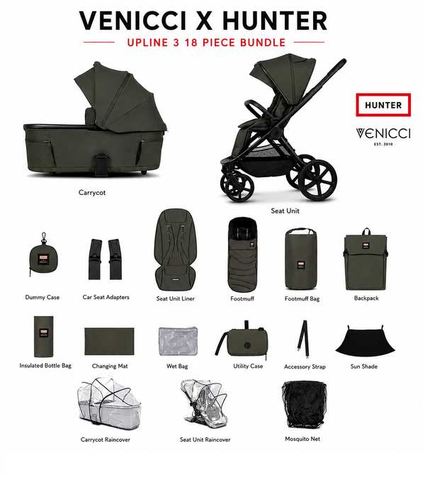 Venicci x Hunter Upline 3 Dark Olive 2-in-1 Pram & Pushchair