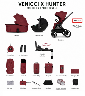 Venicci x Hunter Upline 3 Red 4-in-1 Travel System with Rotating Isofix Base