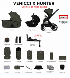 Venicci x Hunter Upline 3 Dark Olive 4-in-1 Travel System with Rotating Isofix Base