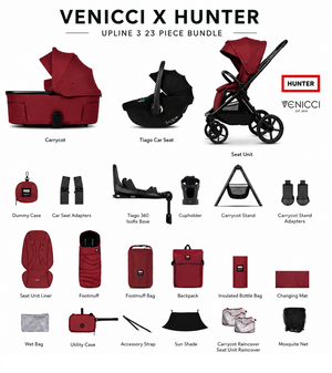 Venicci x Hunter Upline 3 Red 4-in-1 Plus Travel System with ISOFIX Base & Home Stand