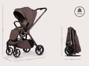 Venicci Tila 2 in 1 travel system pram and pushchair in noce brown with black wheels and compact foldable design