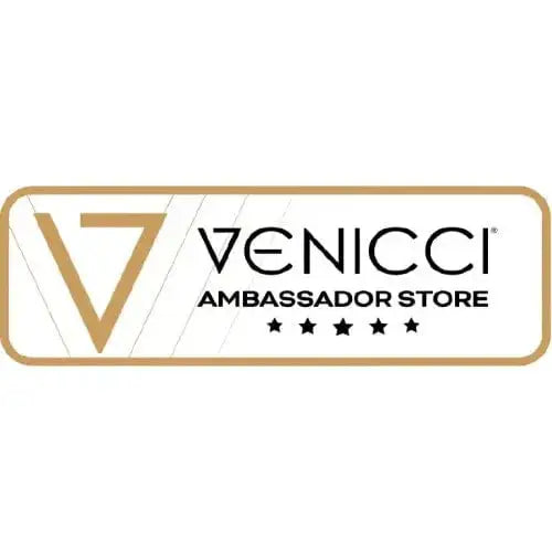 Venice ambassador store logo with gold and black text on a white background.