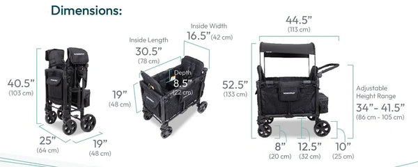 WonderFold W2 Elite Pro Double Stroller Wagon – Black - 2 Seater