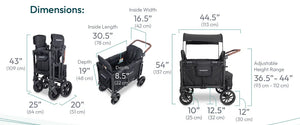 WonderFold W2 Luxe Pro Double Stroller Wagon – Grey - 2 Seater