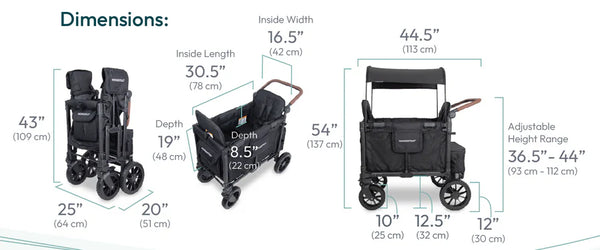 WonderFold W2 Luxe Pro Double Stroller Wagon – Grey - 2 Seater