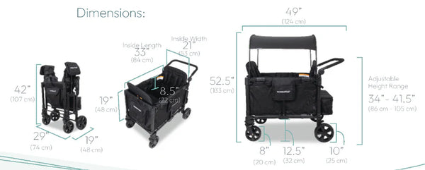 WonderFold W4 Elite Pro Quad Stroller Wagon – Black - 4 Seater
