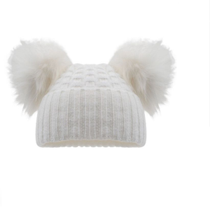 White Checked Double pom pom hat