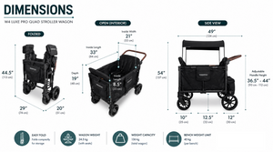 WonderFold W4 Luxe Pro Quad Stroller Wagon – Black - 4 Seater