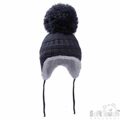 Baby Knitted Pom Pom Hat - Charcoal-0