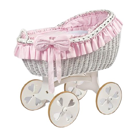 MJ Marks Bianca Pink and White Wicker Crib with Bedding - Heart Wheels-0