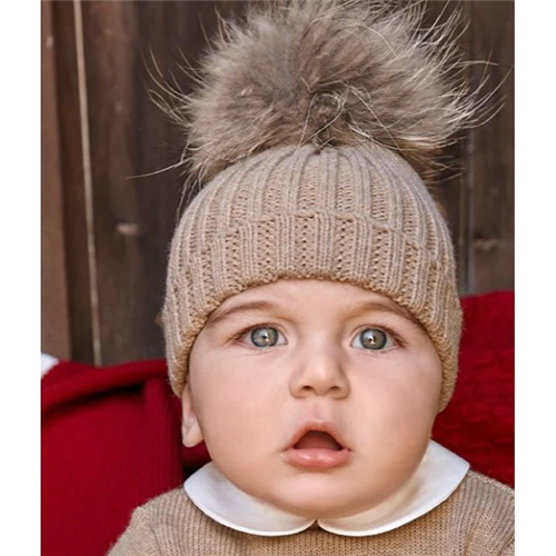 Juliana Baby Fur Camel Pom Pom Hat-0