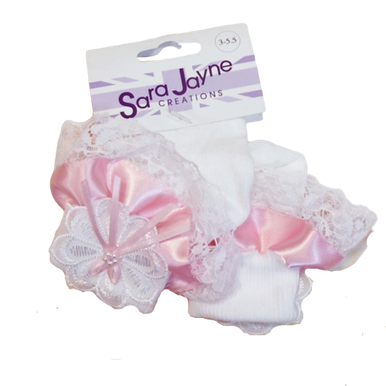 Baby Girls Pink and White Lace Ankle Socks-0